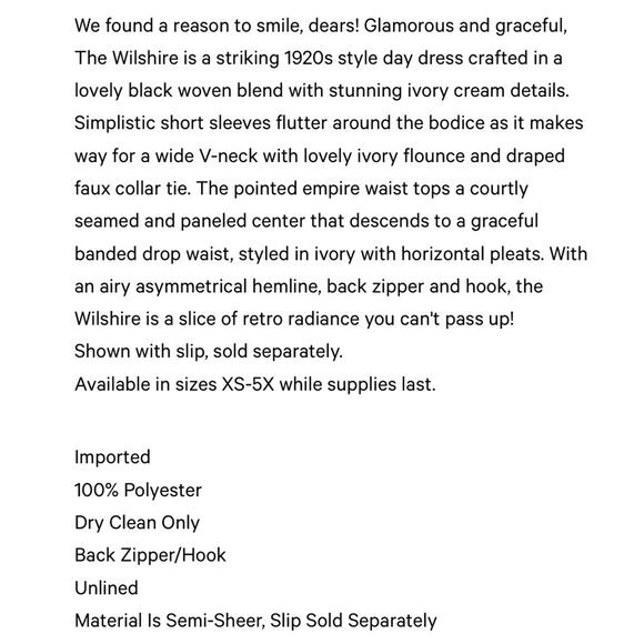 Unique Vintage 1920s Black & Cream Wilshire Flapper Day Dress L 10 12 NWOT - Picture 5 of 6